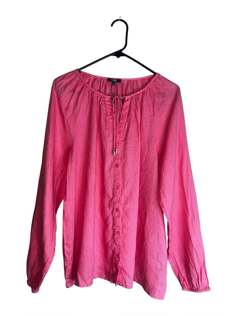 NYDJ Coral Linen Peasant Sleeve Blouse NWOT Sz L